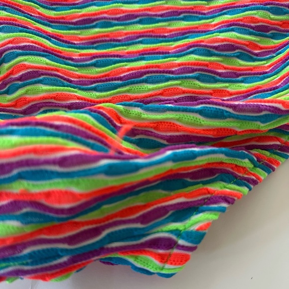 Vintage 90s One Piece Swimsuit Fluorescent Neon Size L/XL Stripes Textured - Picture 12 of 12